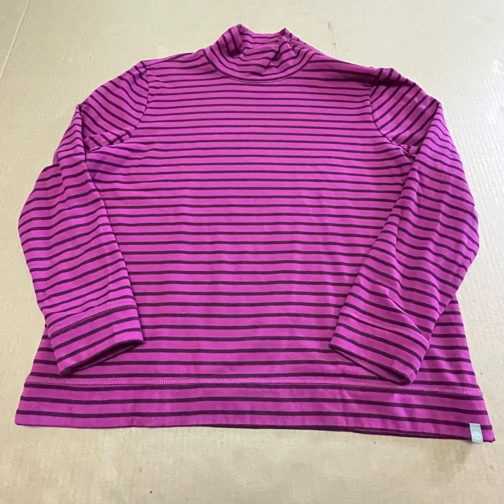 T by Talbots Purple Magenta Striped Long Sleeve Mock Neck Zip Top Shirt Women L